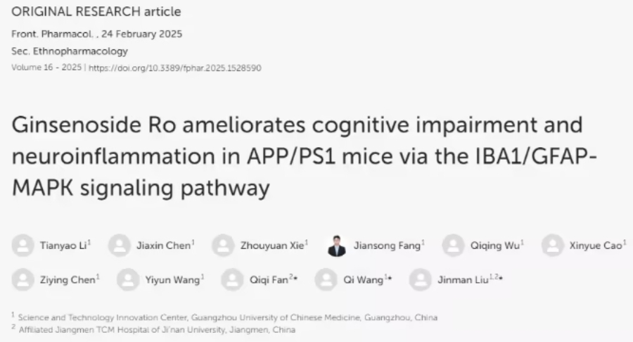 Ginsenoside Ro Improves Cognitive Impairment and Neuroinflammation in APP/PS1 Mice via the IBA1/GFAP-MAPK Signaling Pathway